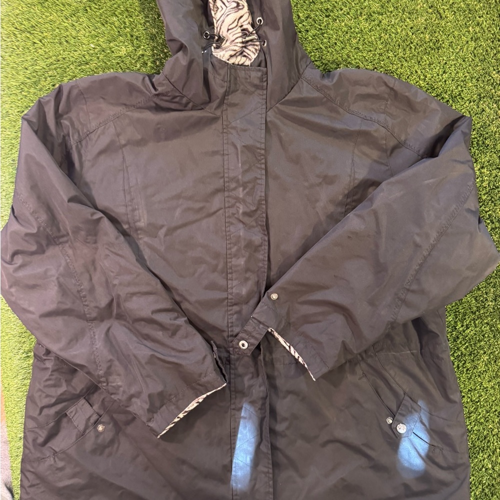 Reversible Black/ Zebra Striped Hooded Anorak Jacket with Zebra Trim